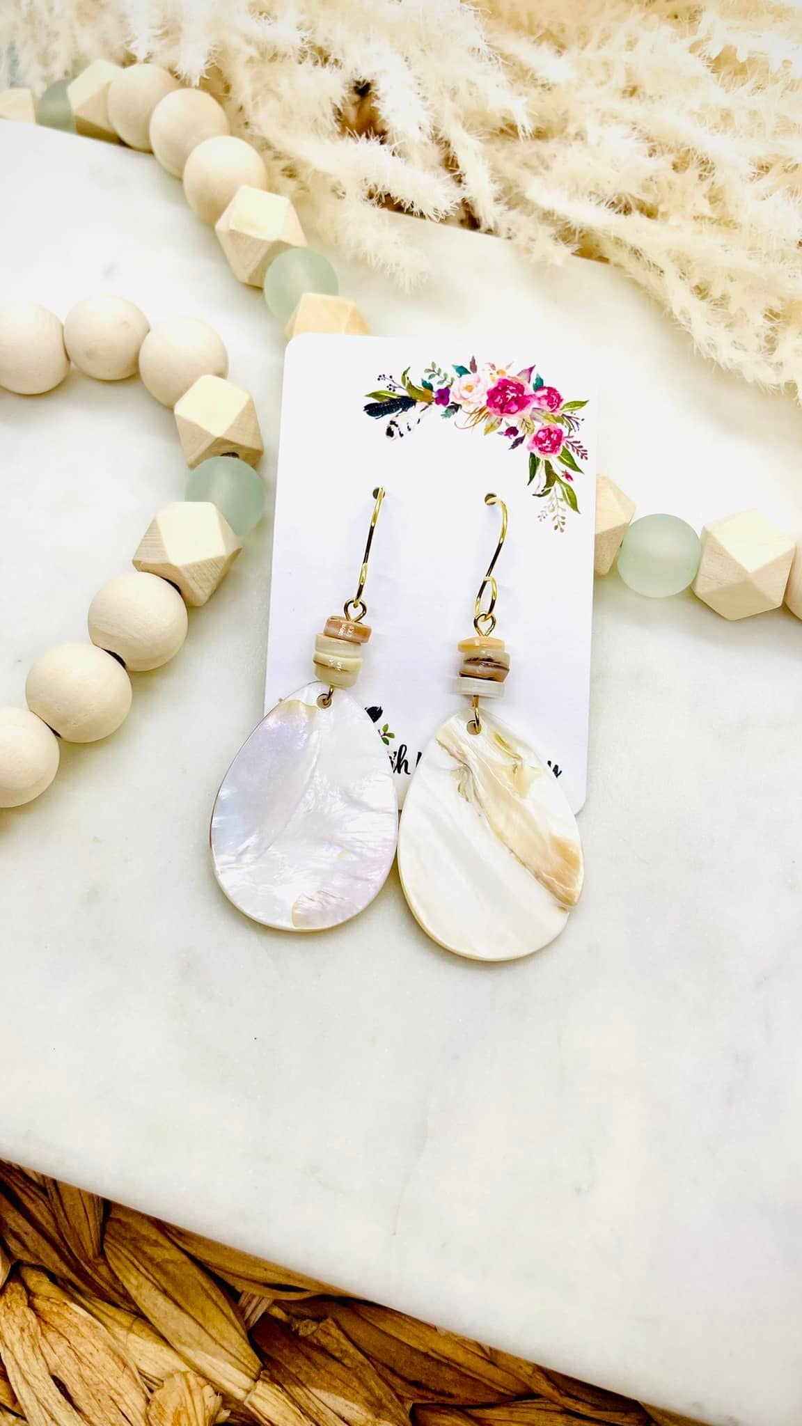 Beaded Genuine Seashell Earrings