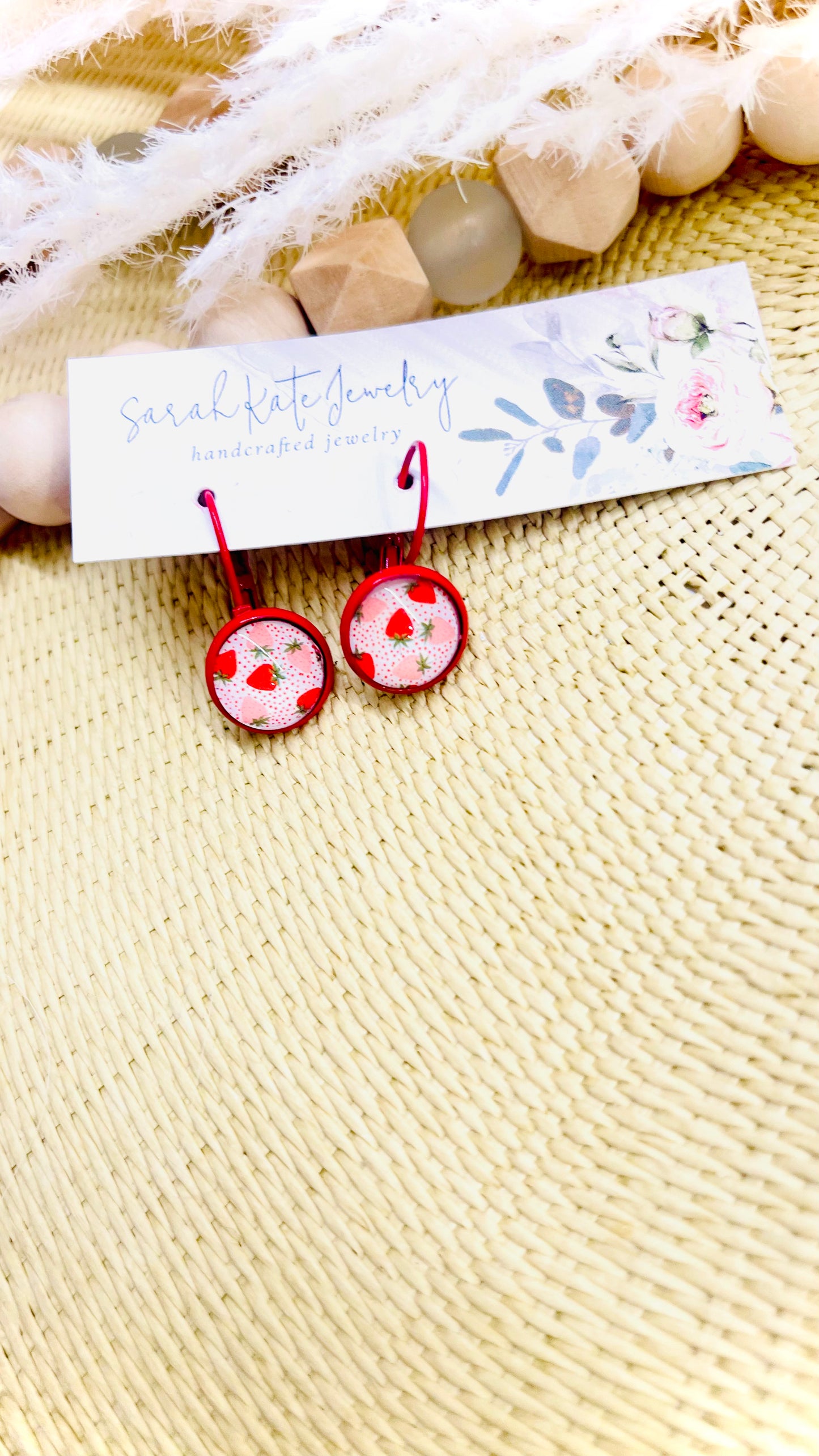 Red Strawberry Dangle Studs