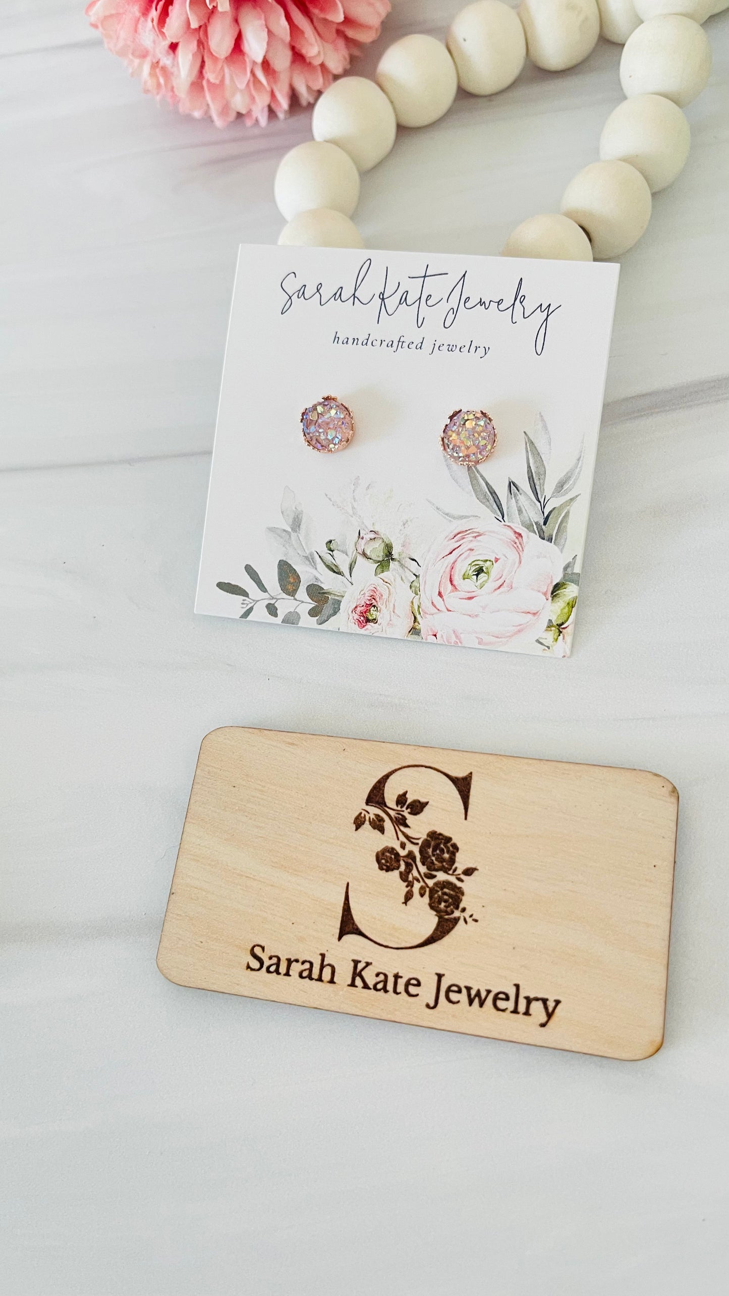 Rose Gold Crown Light Champagne Pink Crystal Studs