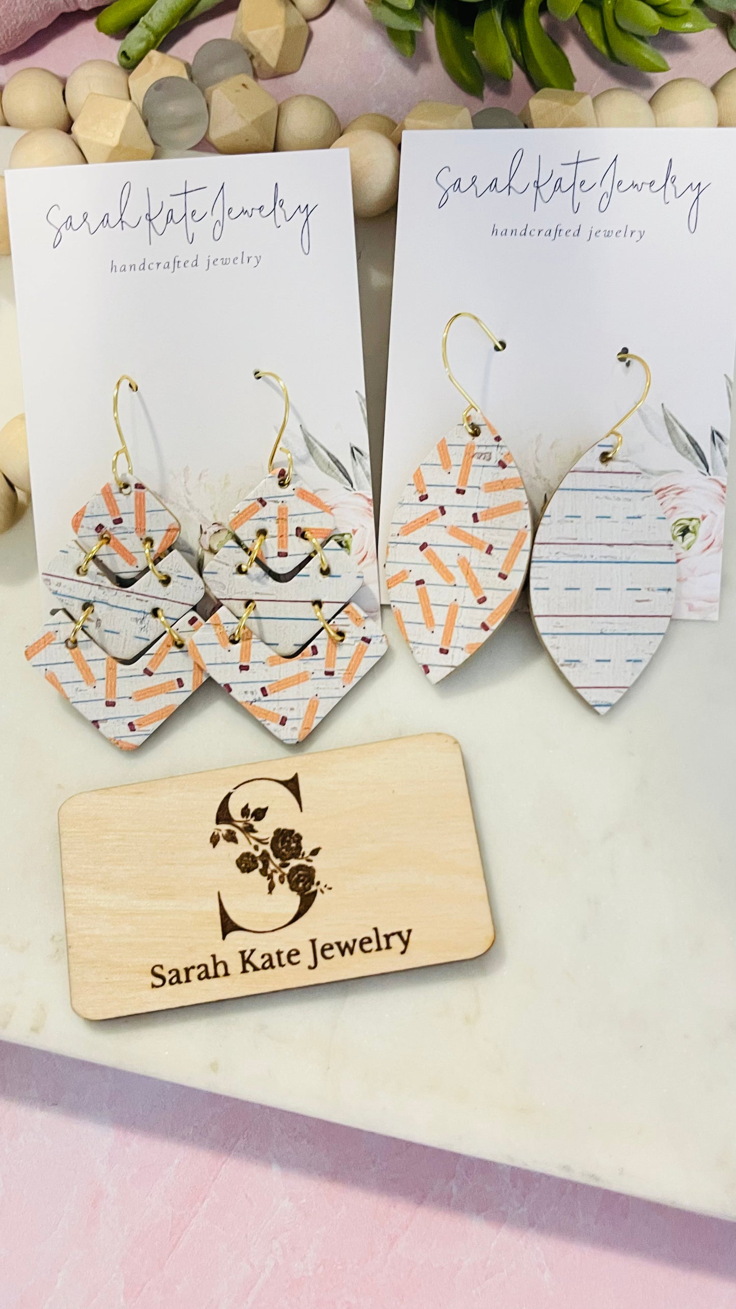 Back to School Notebook Paper and Pencil Leather Earrings