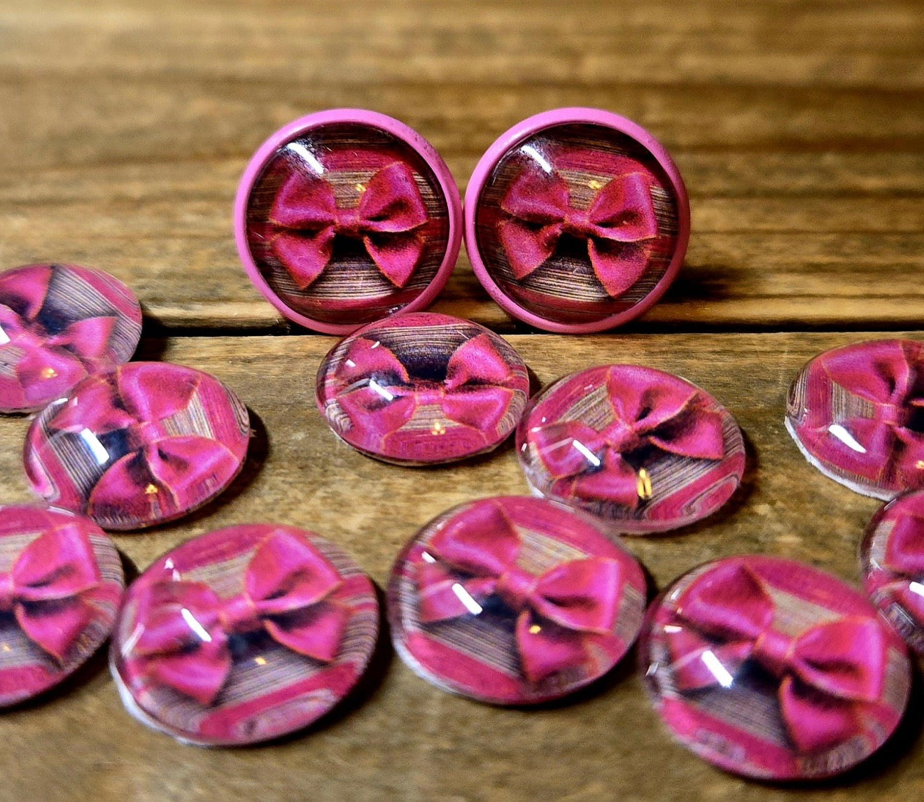 12mm Pink Magenta Bow Studs