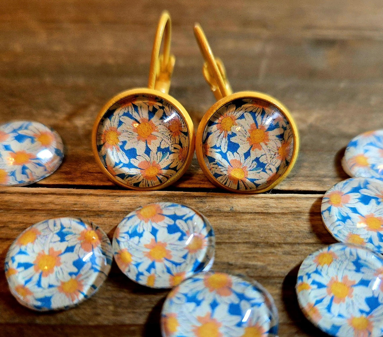 Yellow Blue Daisy Stud Dangles