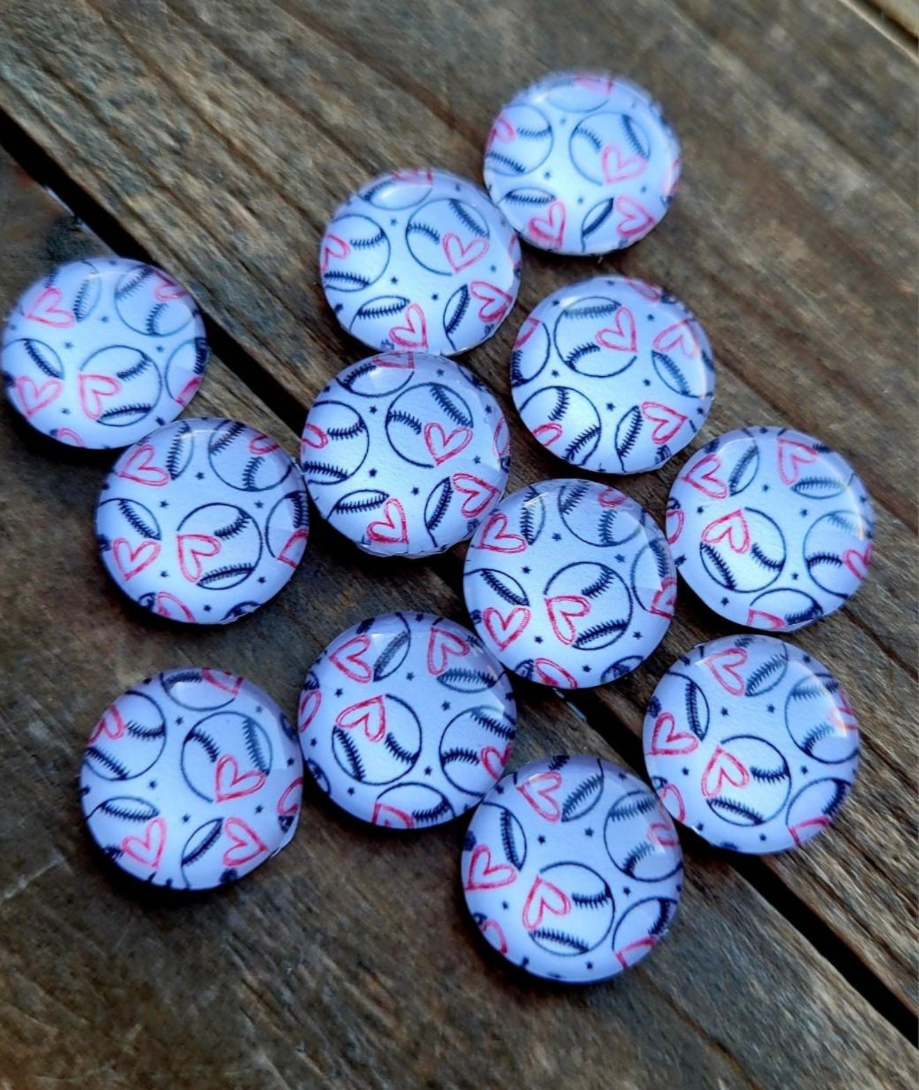 12mm Baseball Heart Studs