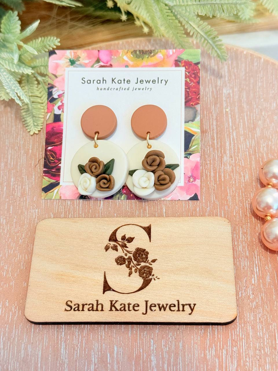 Neutral Rose Polymer Clay Earrings