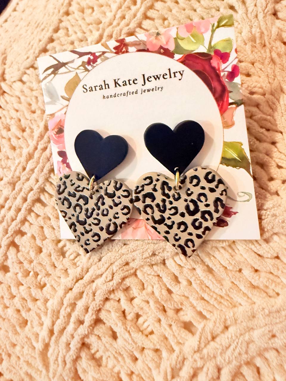 Leopard Polymer Clay Heart Earrings