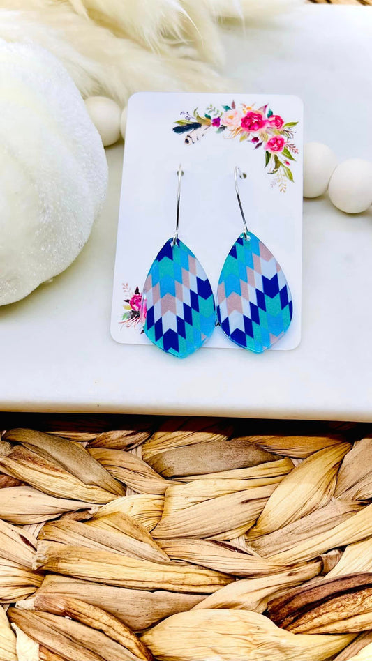 Beach Chevron Teardrop Acrylic Earrings