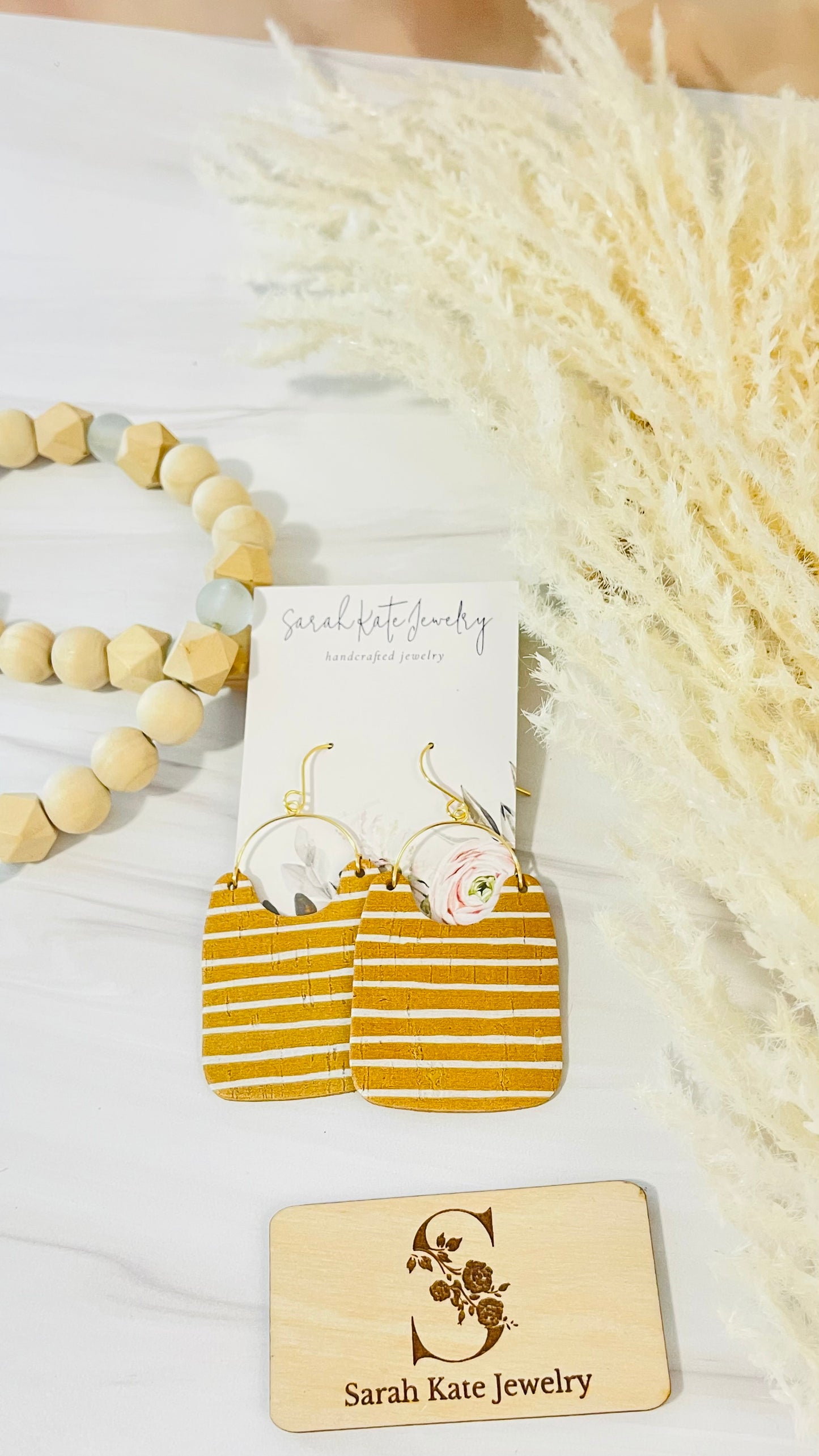 Mustard Striped Arch Ava Earrings