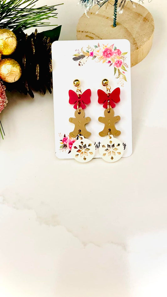 Gingerbread Bow Ornament Acrylic Earrings