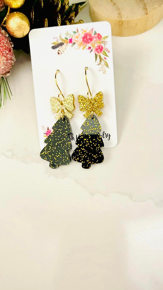 Gold Sparkle Bow Acrylic Trees