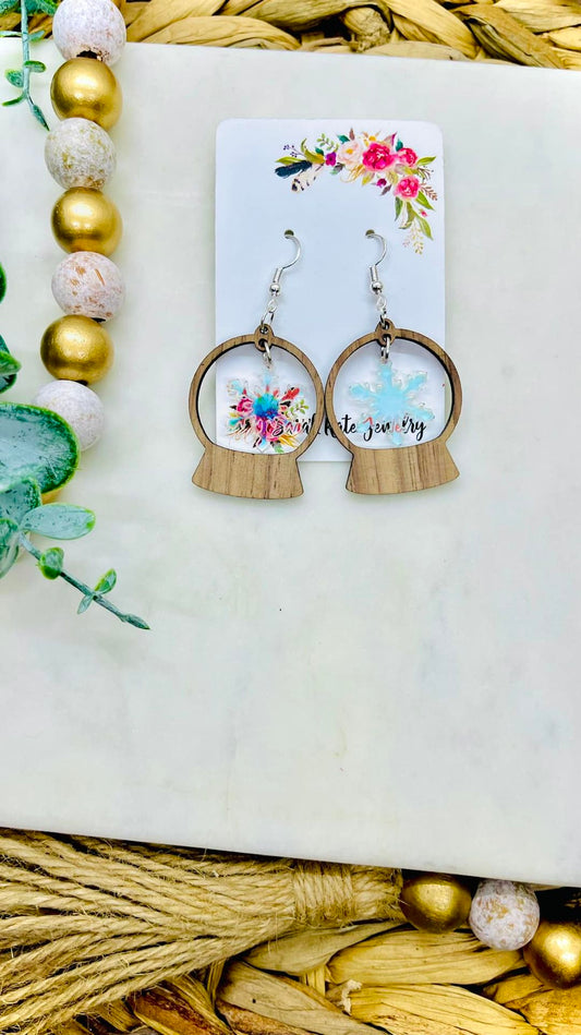 Walnut Snow Globe Iridescent Earrings