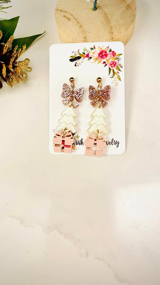 Ivory Rose Gold Boho Tree Bow Earrings