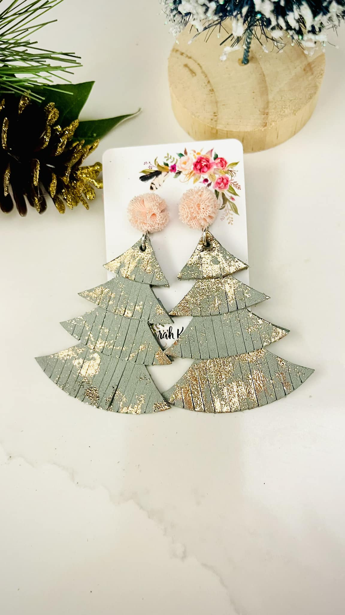 Grey and Gold Fringe Tree Shabby Chic Earrings