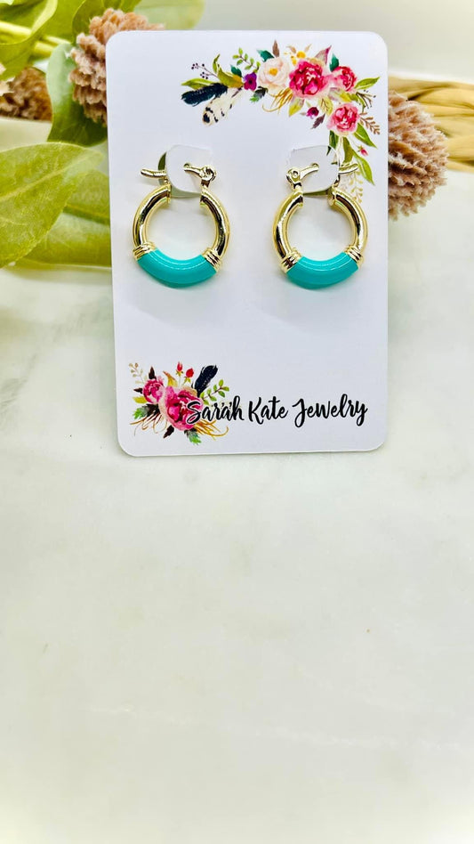 Turquoise 18k Gold Filled Hoops