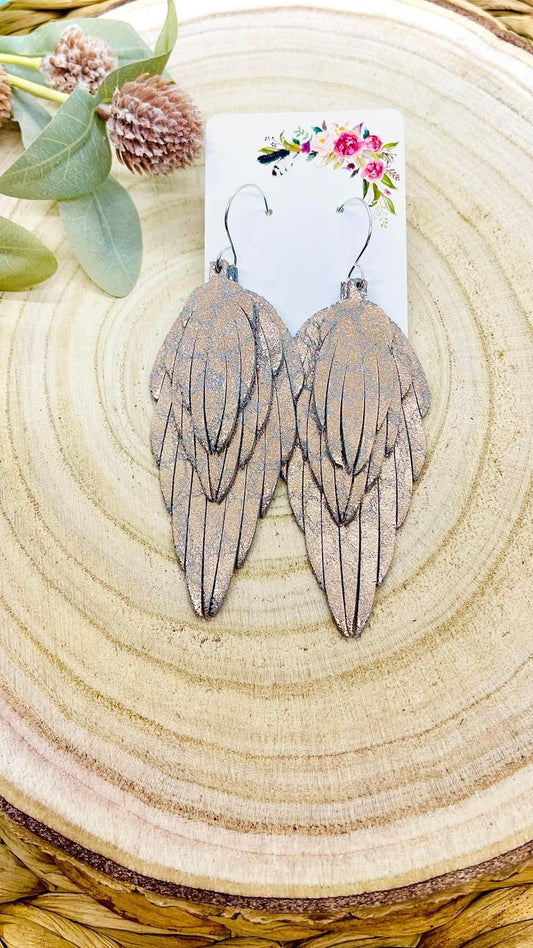 Rose Gold Leopard Dakota Fringe Leather Earrings