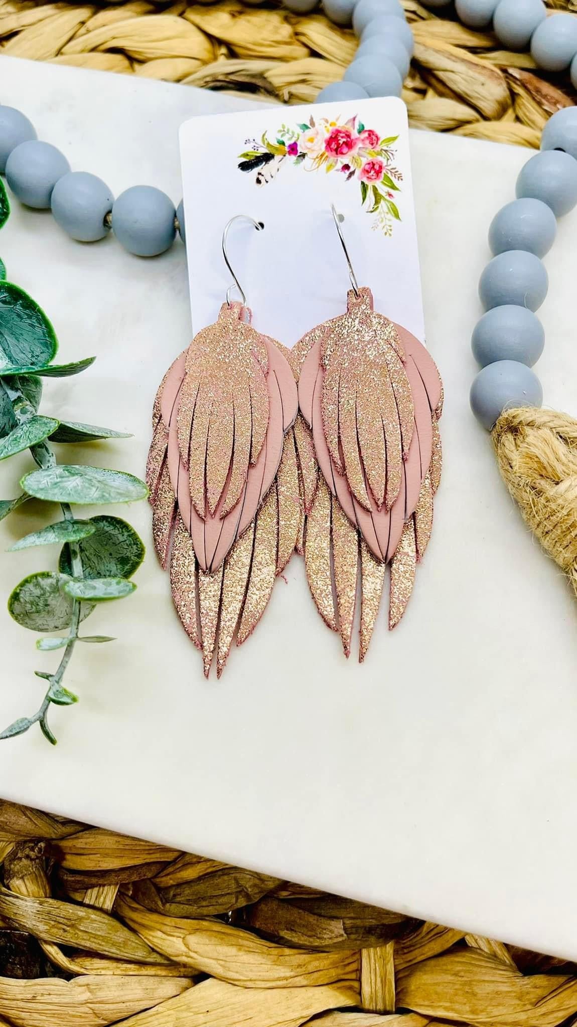 Rose Gold Crackle Dakota Fringe Leather Earrings