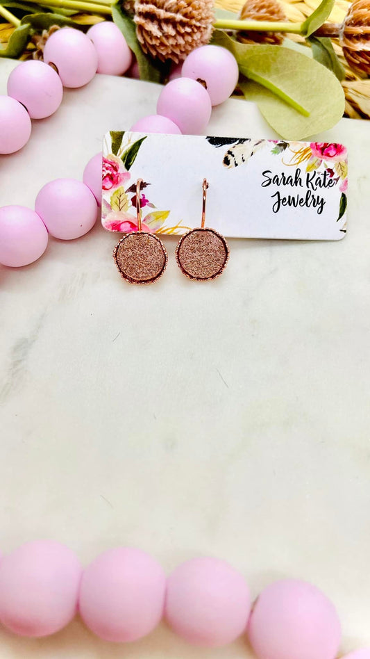 Rose Gold Crown Leather Bezel Dangle Stud Earrings