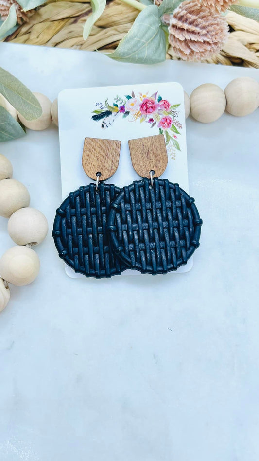 Black Acrylic Rattan Earrings