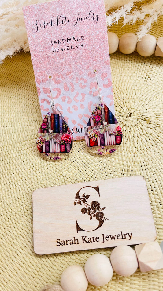 Book Floral Teardrop Acrylic earrings