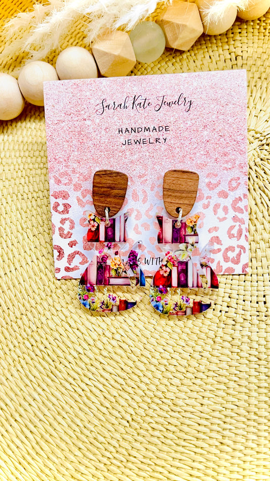 Cat Wood Acrylic Earrings