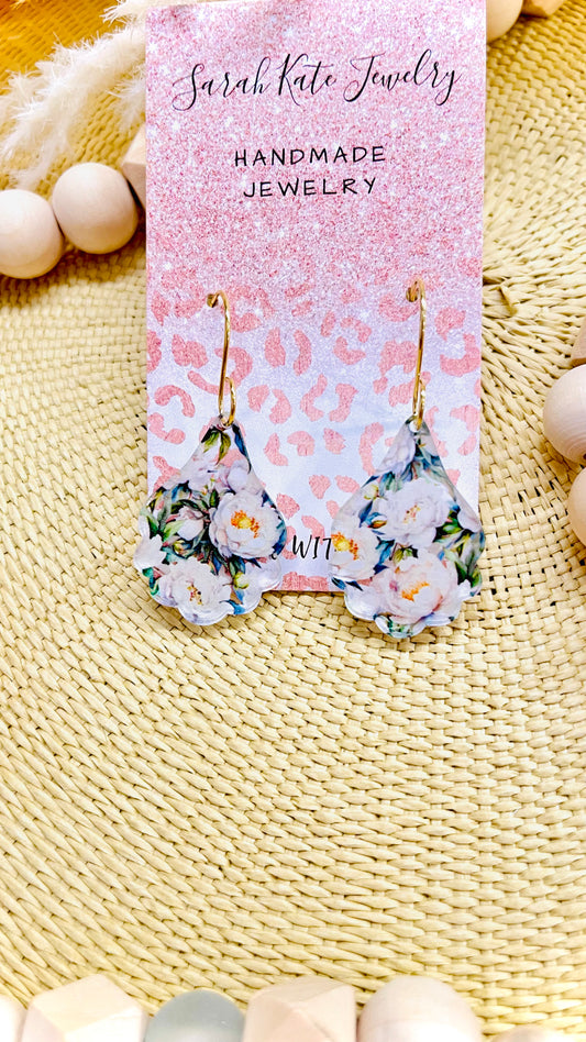 Ivory Floral Scalloped Acrylic Earrings