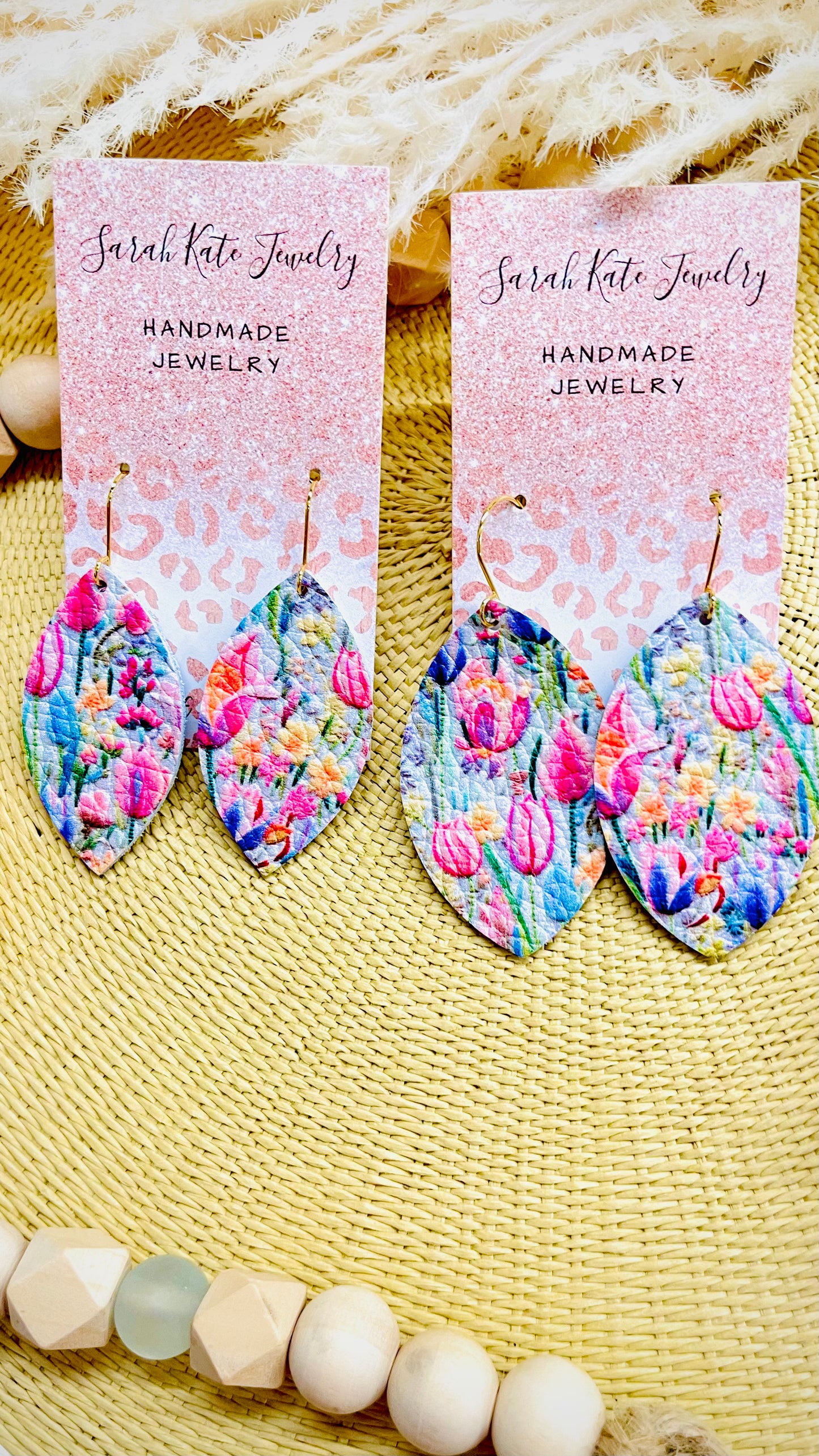 Spring Tulip Leather Leaf Earrings