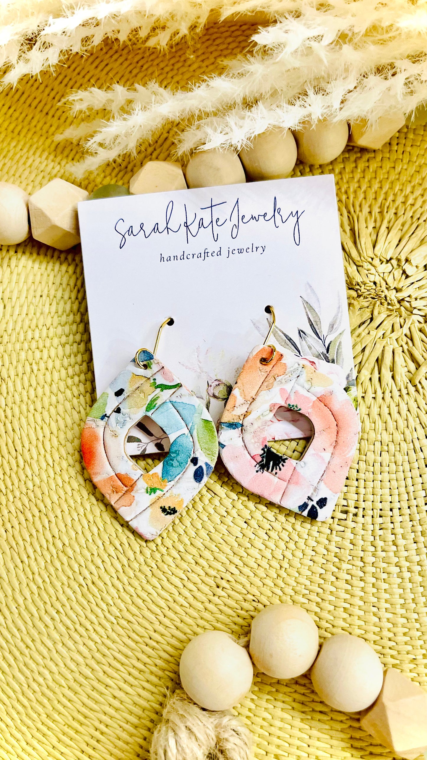 Watercolor Pastel Embossed Crossed Diamond Leather Earrings