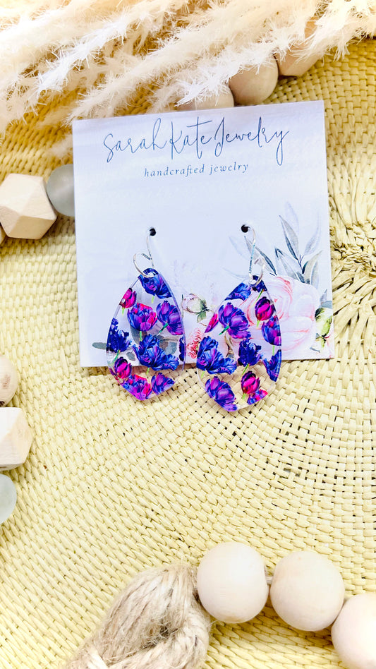 Violet Purple Tulip Dainty Acrylic Earrings