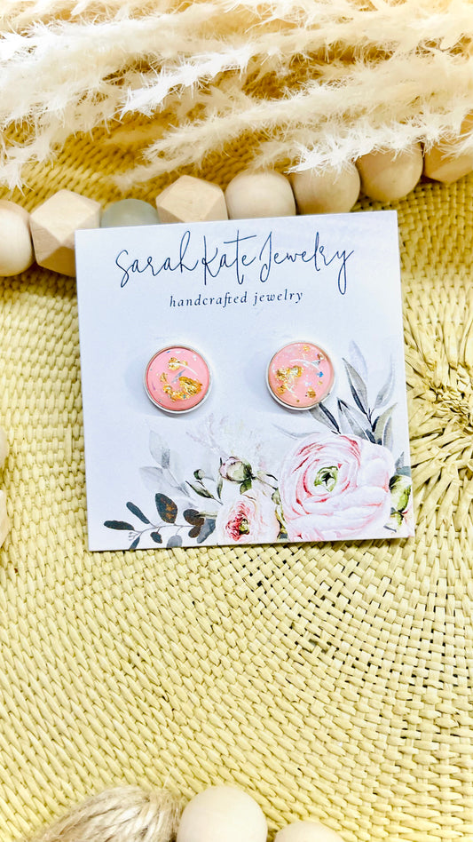 Blush Pink Iridescent Gold Foil Studs