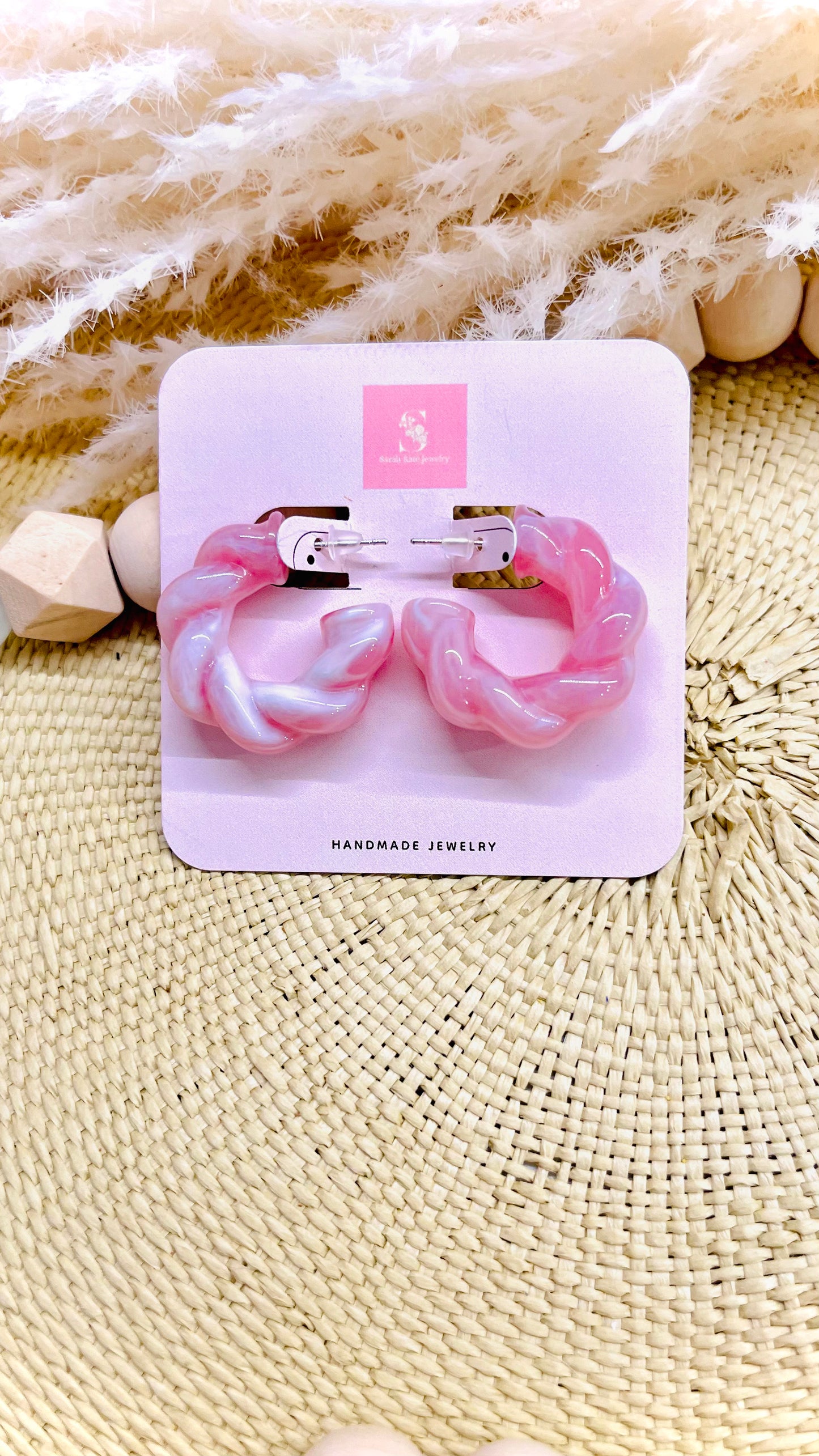 Chubby Twisted Pink Swirl Acrylic Hoops