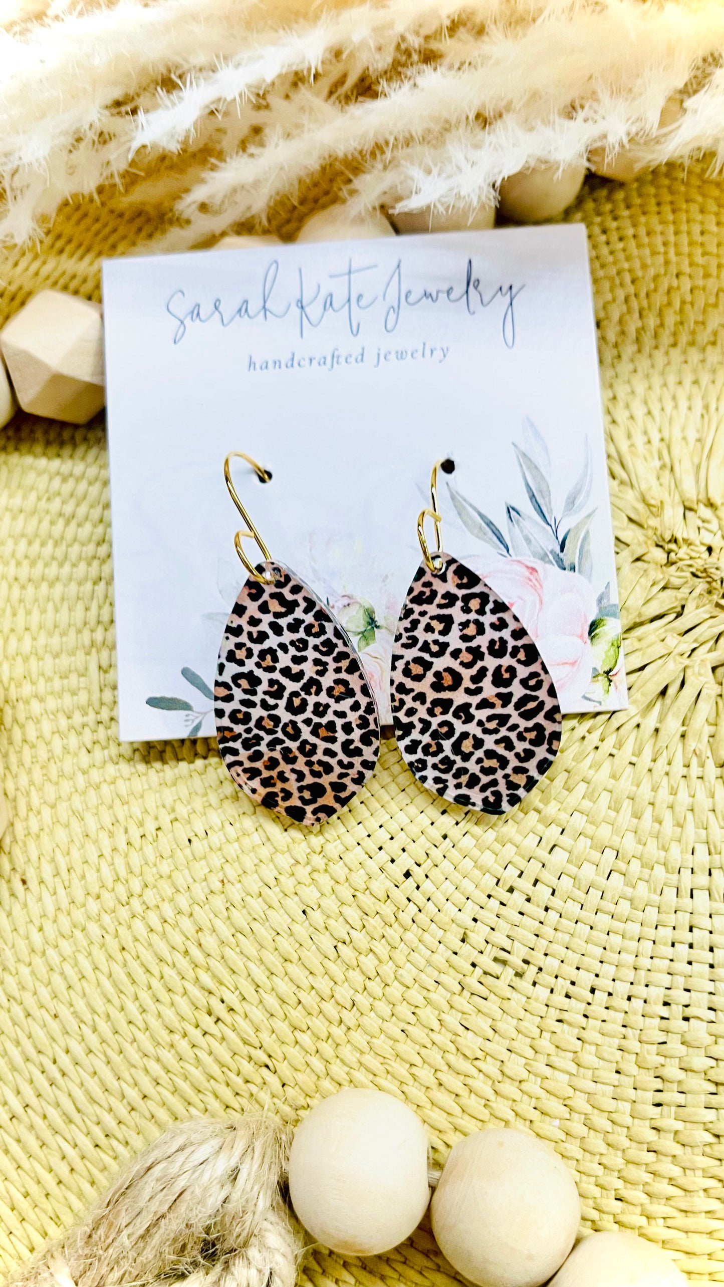 Tan Cheetah Leopard Dainty Acrylic Earrings