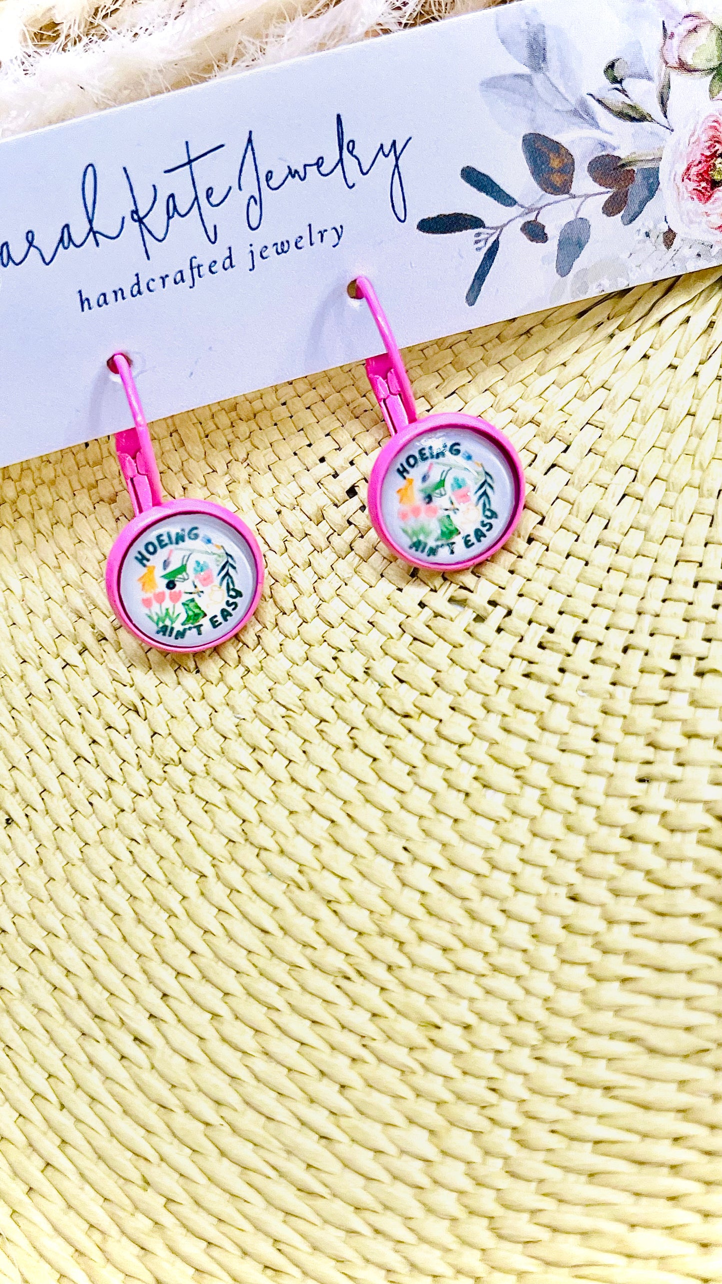 Gardening Pink Dangle Studs