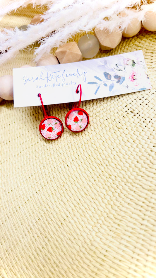 Red Strawberry Dangle Studs