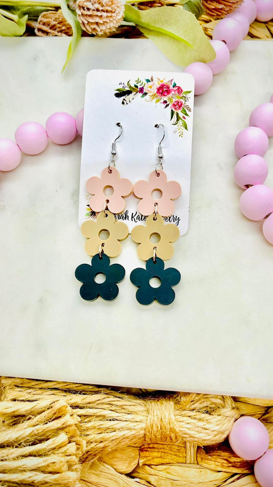 Boho Neutral Flower Blush Black Acrylic Earrings