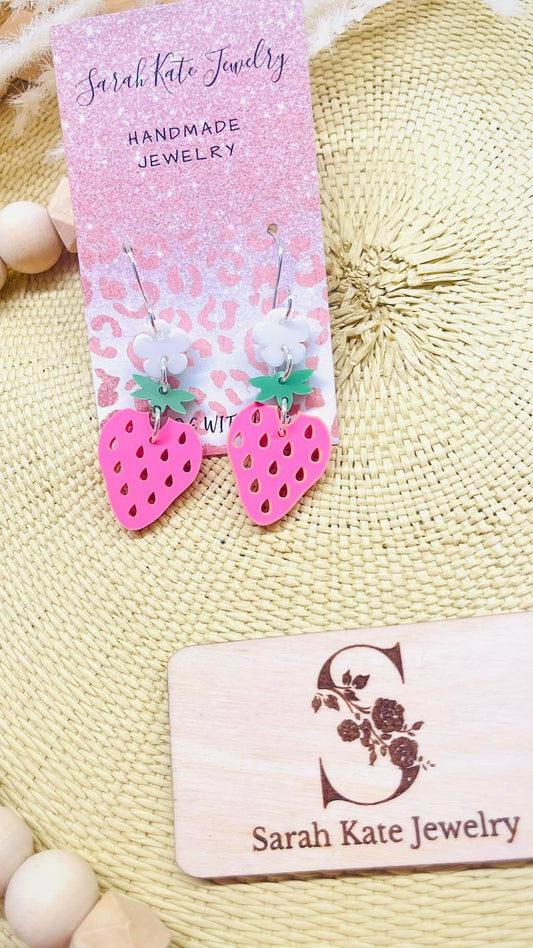 Pink Strawberry Flower Acrylic Earrings