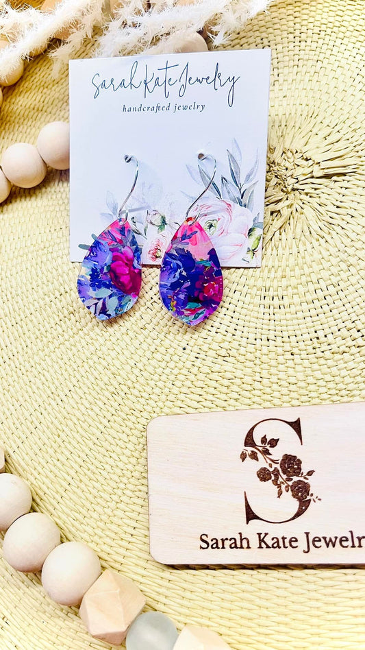 Pink and Purple Floral Dainty Acrylic Earrings