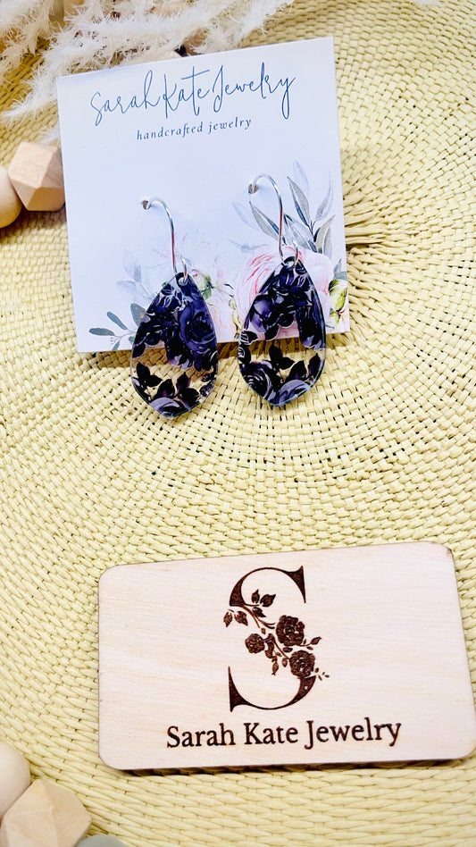 Black Rose Acrylic Dainty Earrings