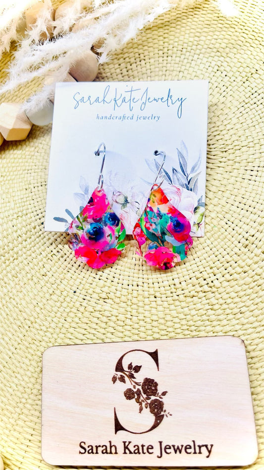 Pink Tropical Floral Acrylic Earrings