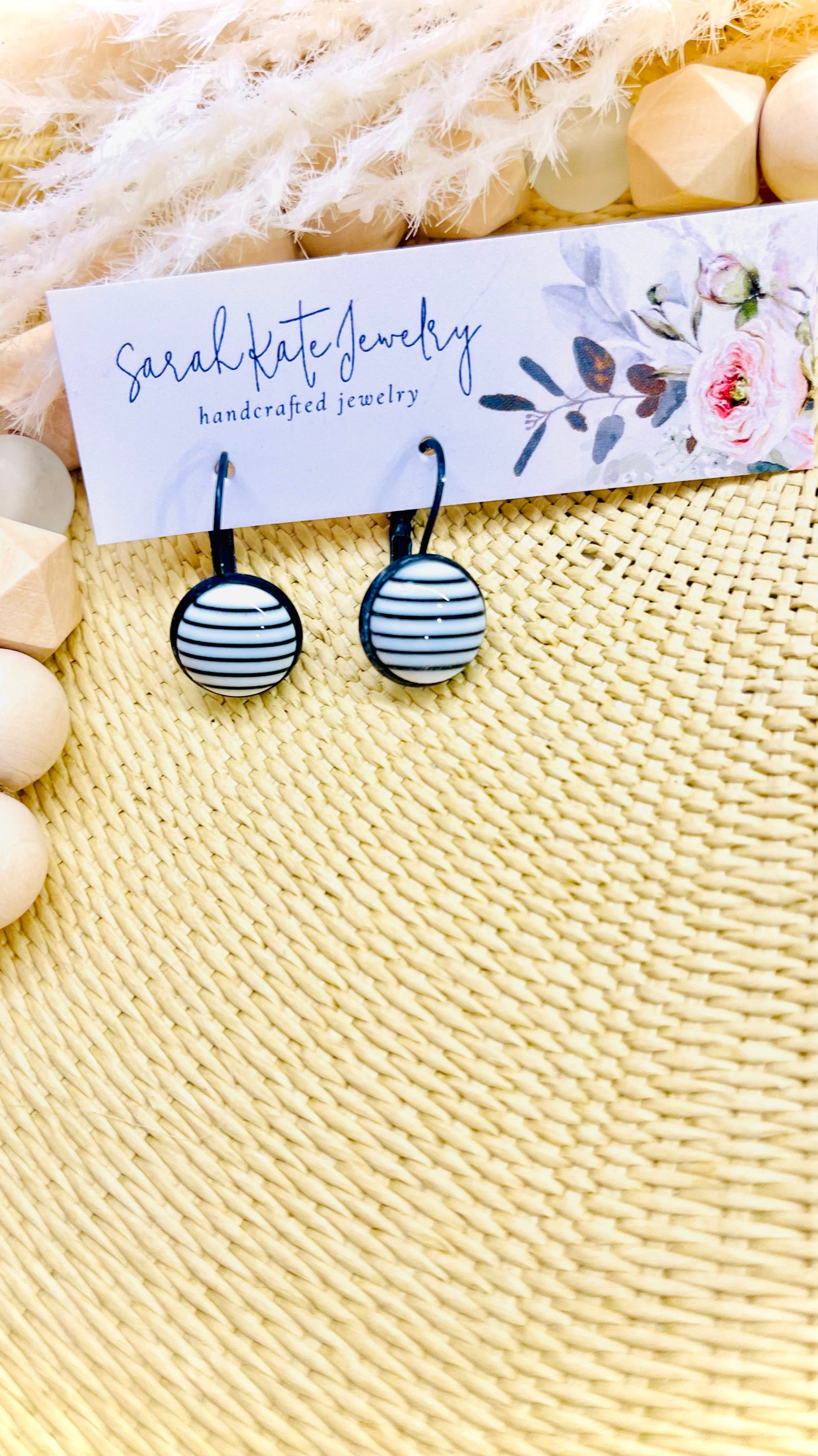 Black Chic Striped Neutral Dangle Earrings