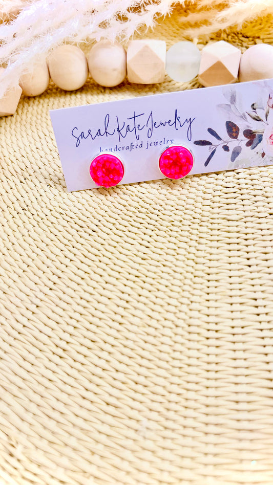 Hot Pink Druzy Studs