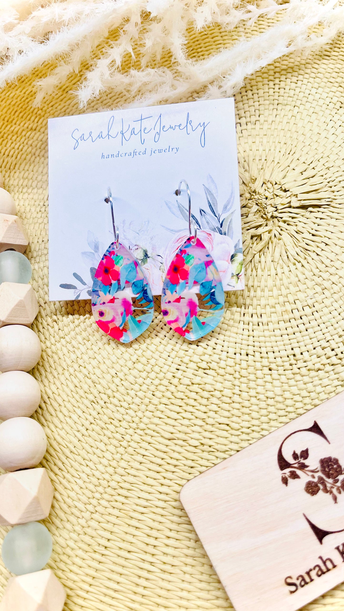 Aqua Pink Floral Berry Earrings