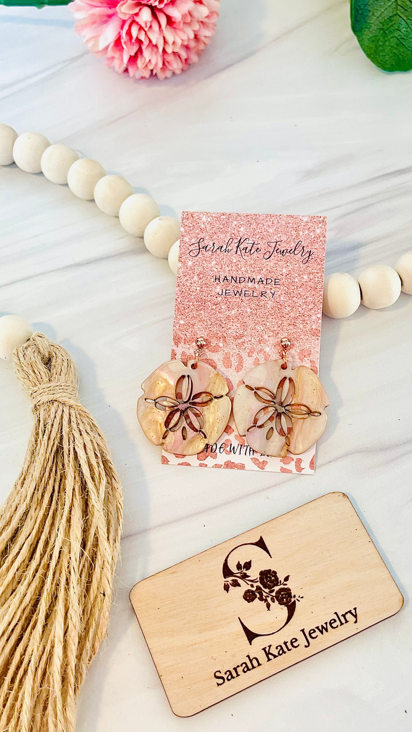 Rose Gold Sand Dollar Ball Point Stud Acrylic Earrings