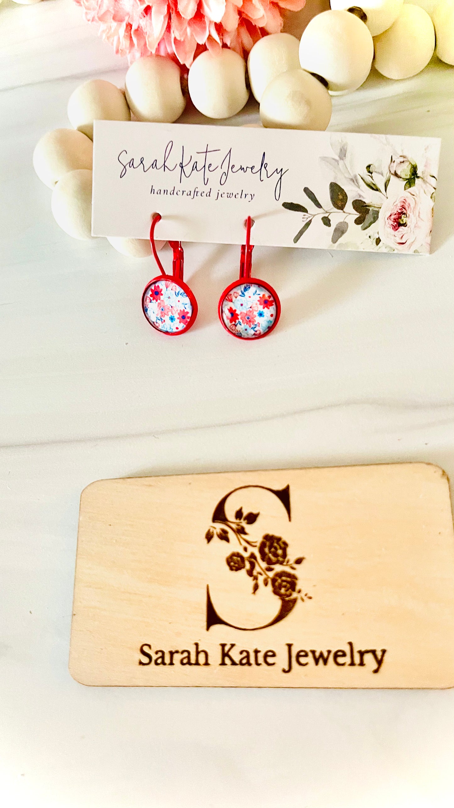 Boho 4th of July Floral Dangle Studs