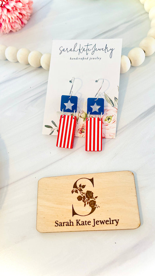 American Flag Wood Acrylic Earrings