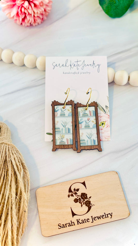 Bookshelf Wood Acrylic Earrings