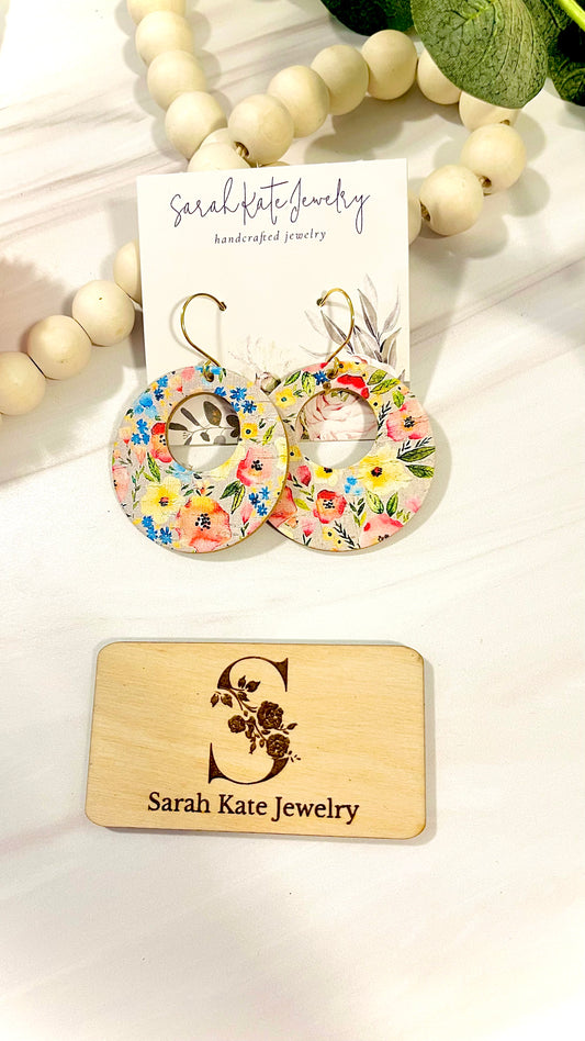 Wildflower Hoop Leather Cork Earrings