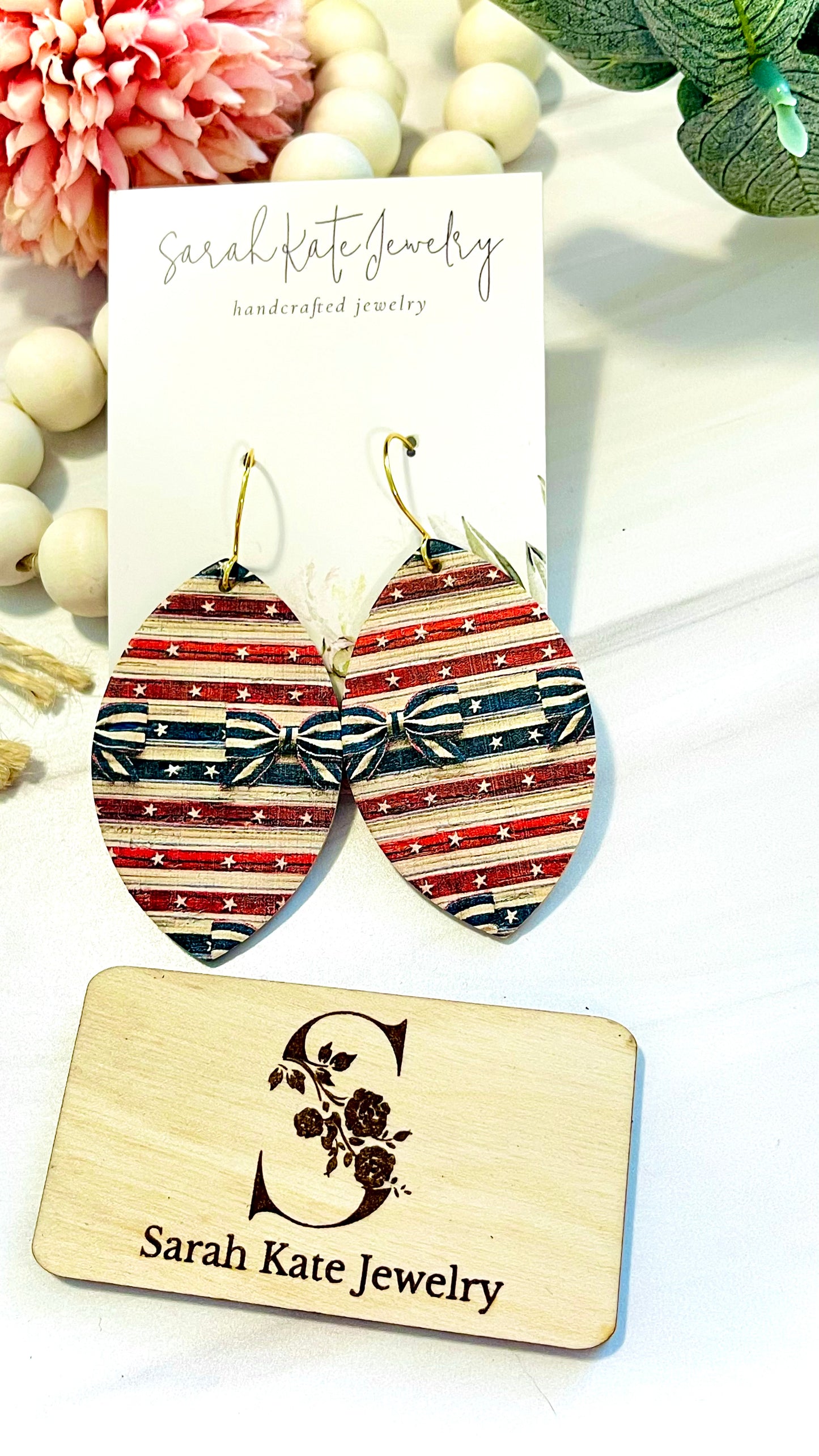 Ribbon 4th of July Leaf Earrings