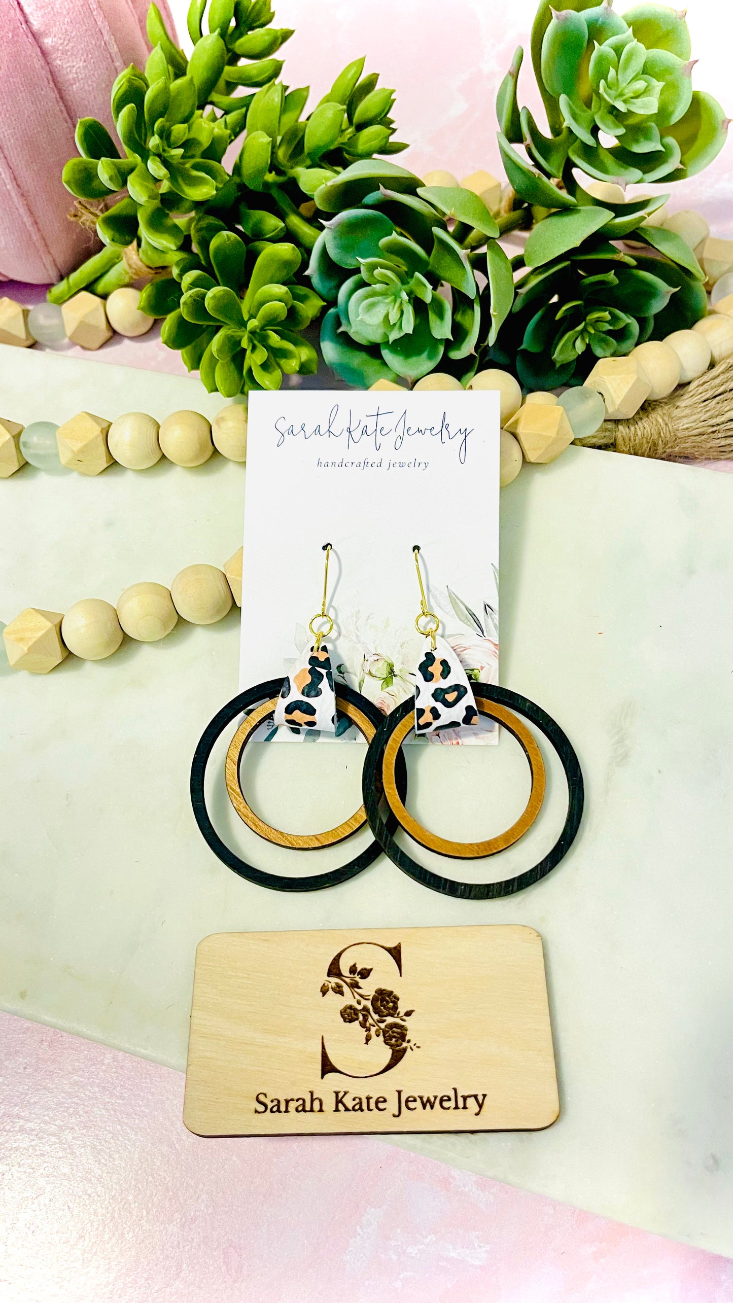 Cheetah Love Black and Cherry Wood Hoop Earrings