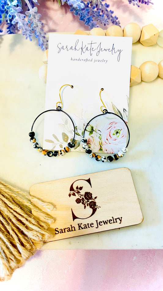 Brown and Black Fall Cider Beaded Hoop Earrings