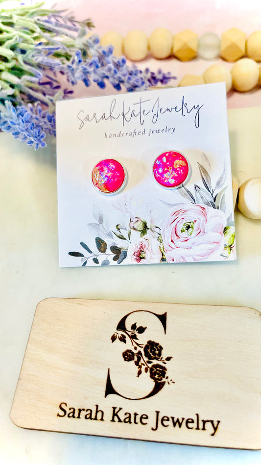 Hot Pink Gold Foil Iridescent Studs