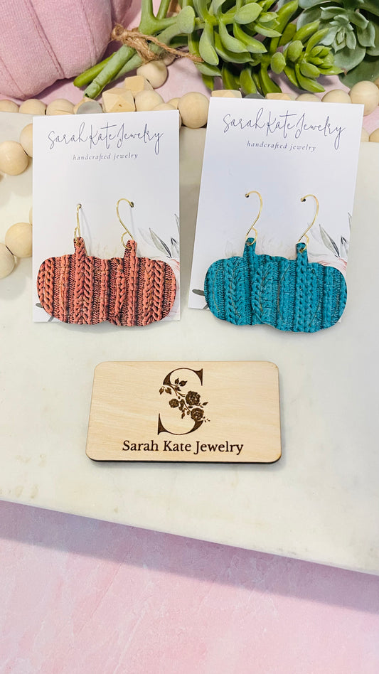 Knit Leather Embossed Pumpkin Earrings